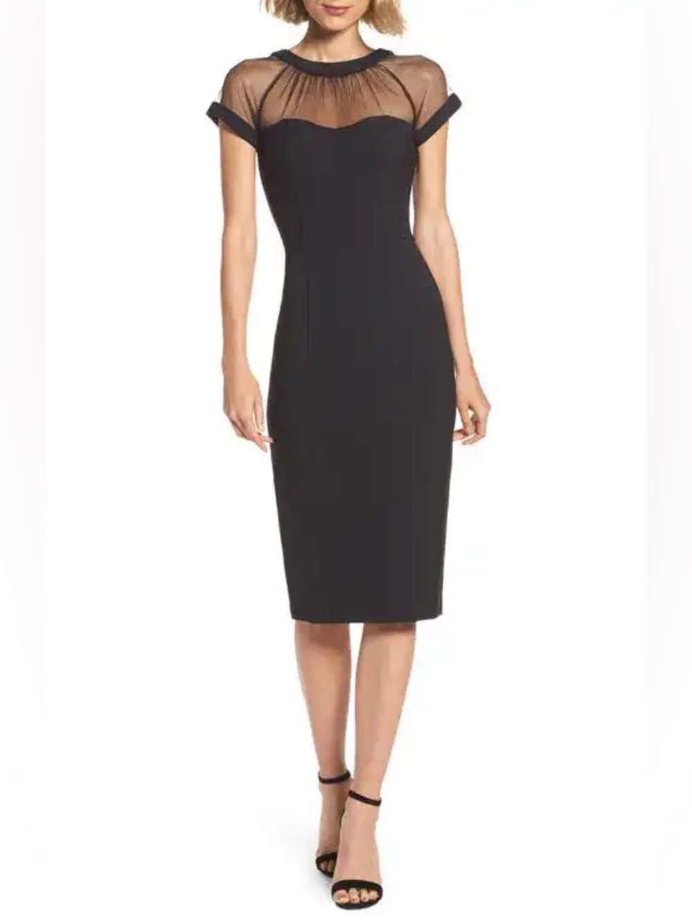 Maggy London Black Illusion Yoke Midi Dress